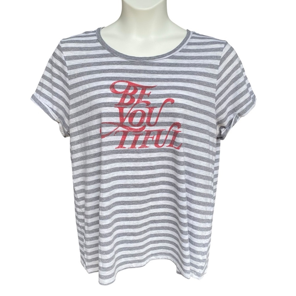 Torrid Be You Tiful Gray White Striped Graphic Tee Womens Plus Size 2X Top
